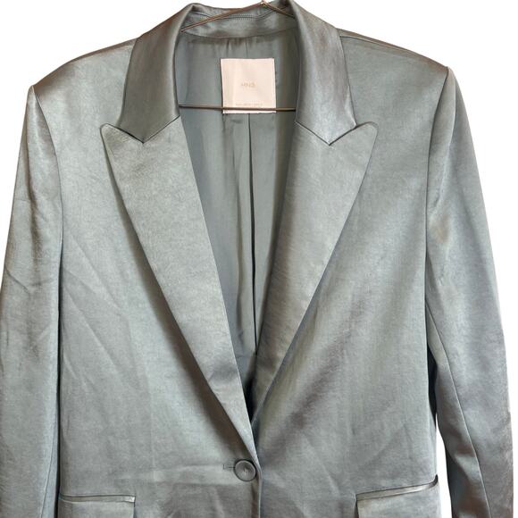 MNG light blue satin one button padded shoulder blazer SIZE M - Picture 2 of 7